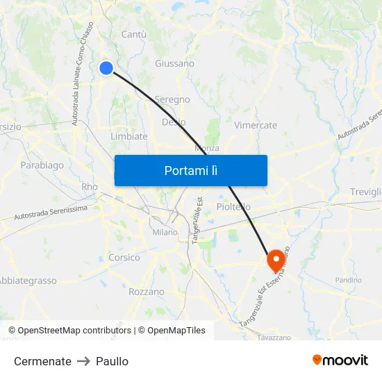 Cermenate to Paullo map