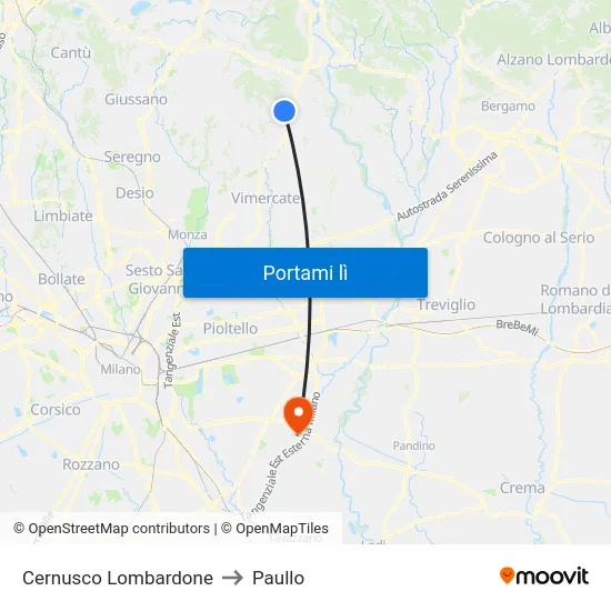 Cernusco Lombardone to Paullo map