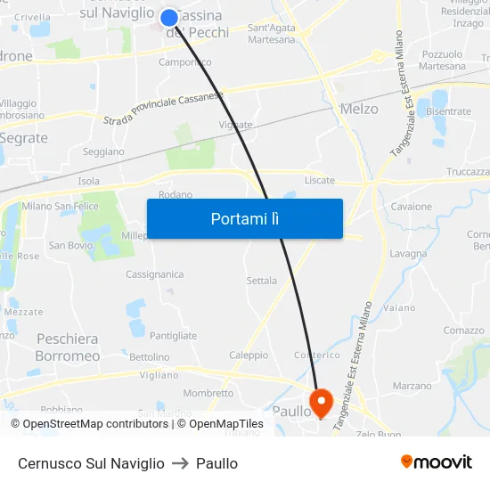 Cernusco Sul Naviglio to Paullo map