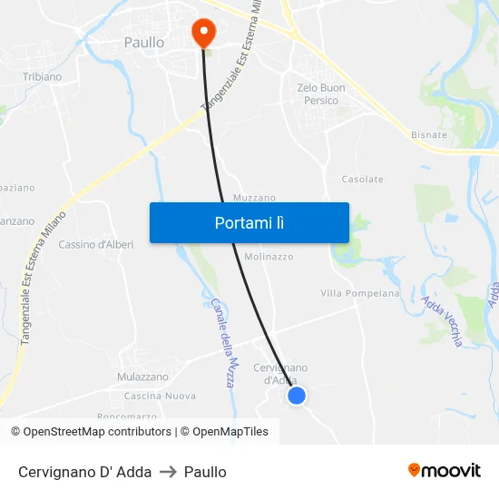 Cervignano D' Adda to Paullo map