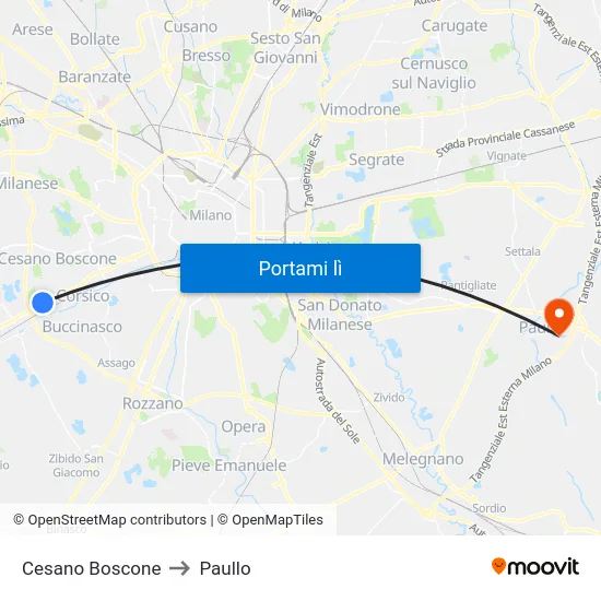 Cesano Boscone to Paullo map