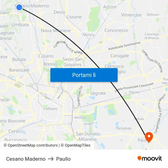 Cesano Maderno to Paullo map