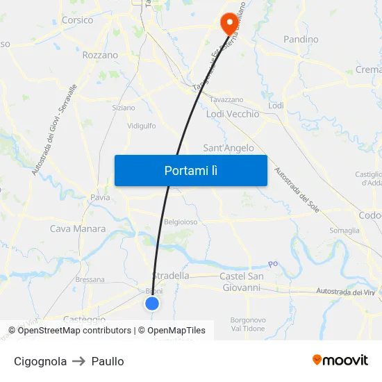 Cigognola to Paullo map
