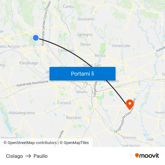 Cislago to Paullo map