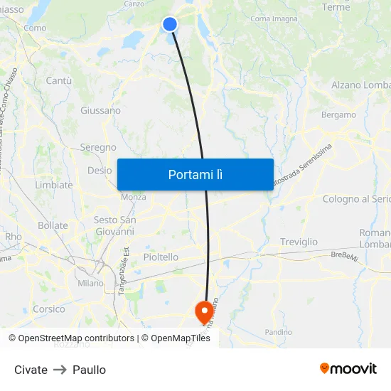 Civate to Paullo map