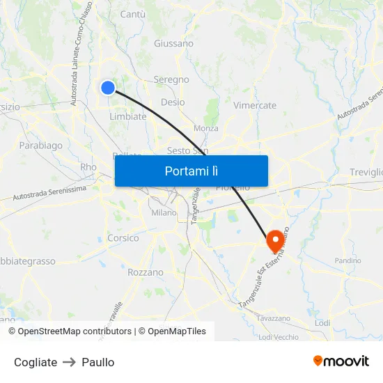 Cogliate to Paullo map