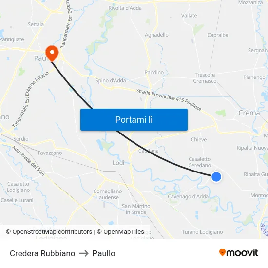 Credera Rubbiano to Paullo map