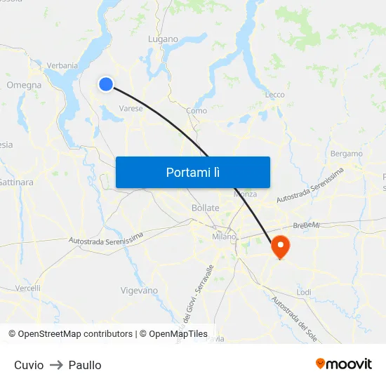 Cuvio to Paullo map