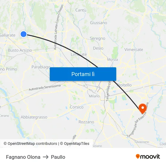 Fagnano Olona to Paullo map
