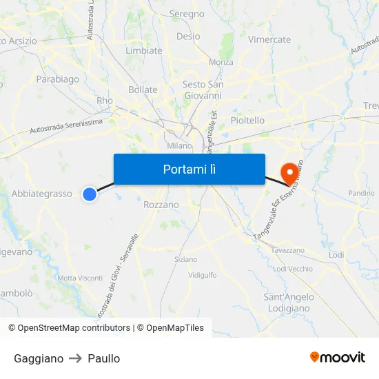 Gaggiano to Paullo map