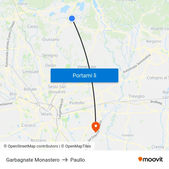 Garbagnate Monastero to Paullo map
