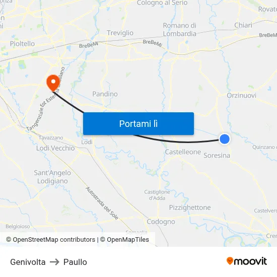 Genivolta to Paullo map