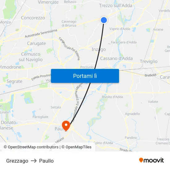 Grezzago to Paullo map