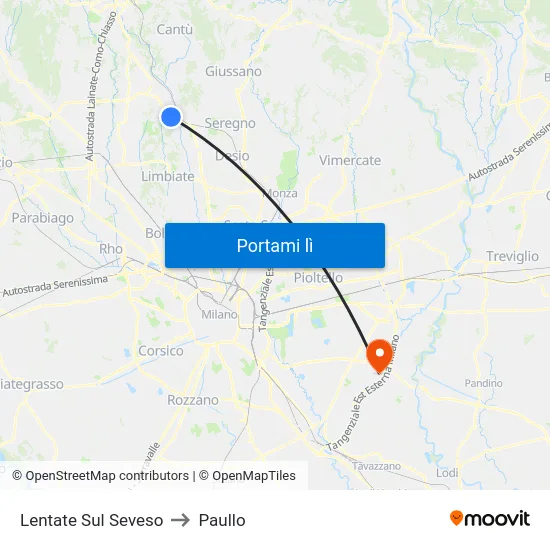 Lentate Sul Seveso to Paullo map