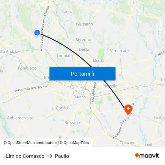 Limido Comasco to Paullo map