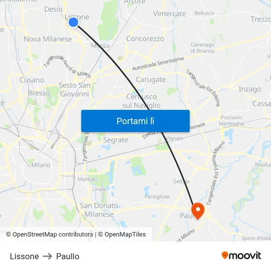 Lissone to Paullo map