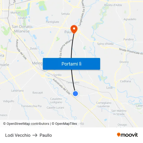 Lodi Vecchio to Paullo map