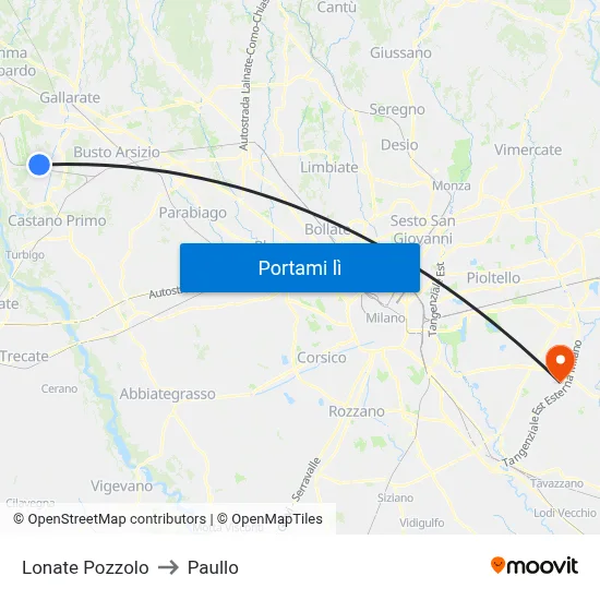 Lonate Pozzolo to Paullo map