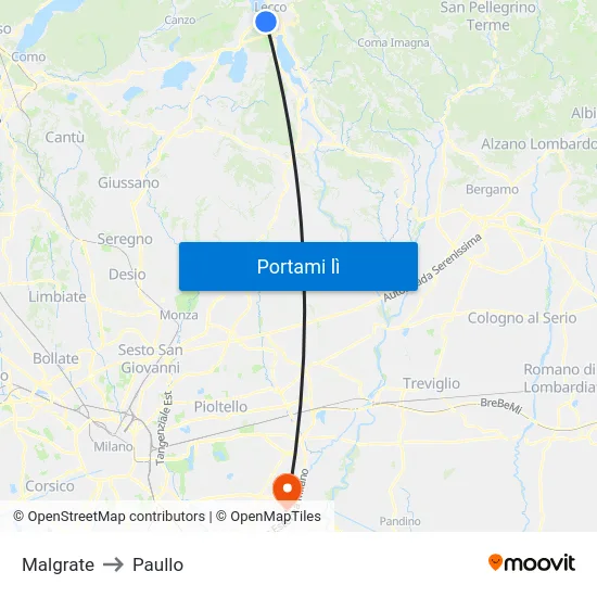 Malgrate to Paullo map