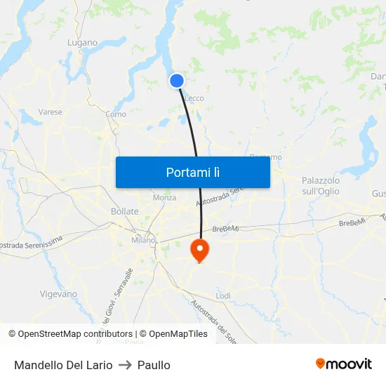 Mandello Del Lario to Paullo map