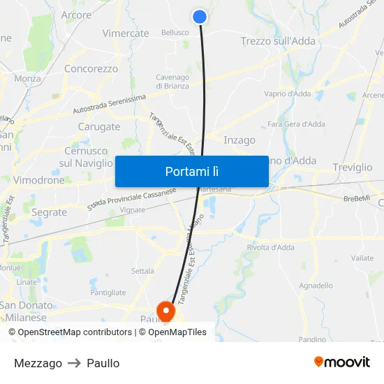 Mezzago to Paullo map