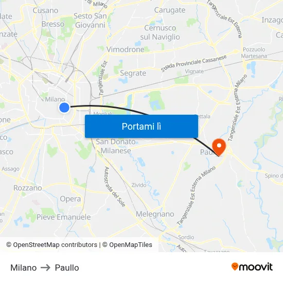 Milano to Paullo map