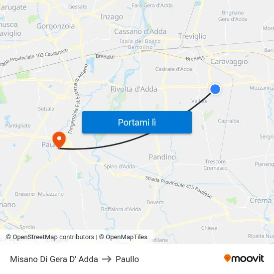 Misano Di Gera D' Adda to Paullo map