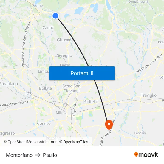 Montorfano to Paullo map