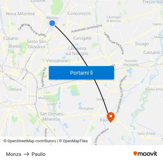 Monza to Paullo map