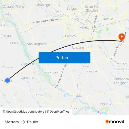 Mortara to Paullo map