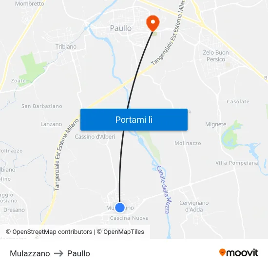 Mulazzano to Paullo map