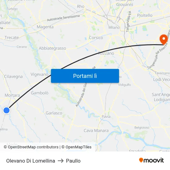 Olevano Di Lomellina to Paullo map