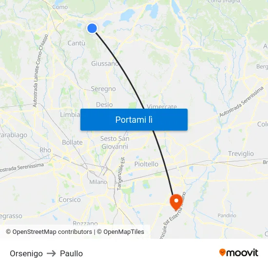 Orsenigo to Paullo map