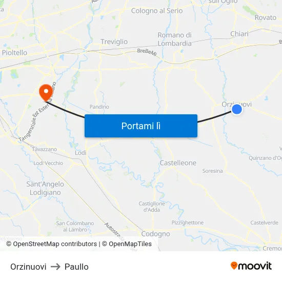 Orzinuovi to Paullo map
