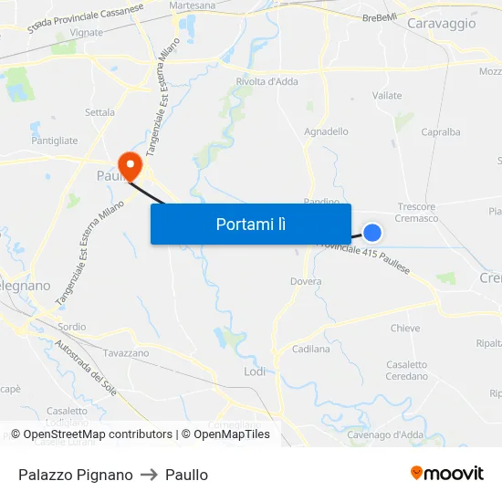 Palazzo Pignano to Paullo map