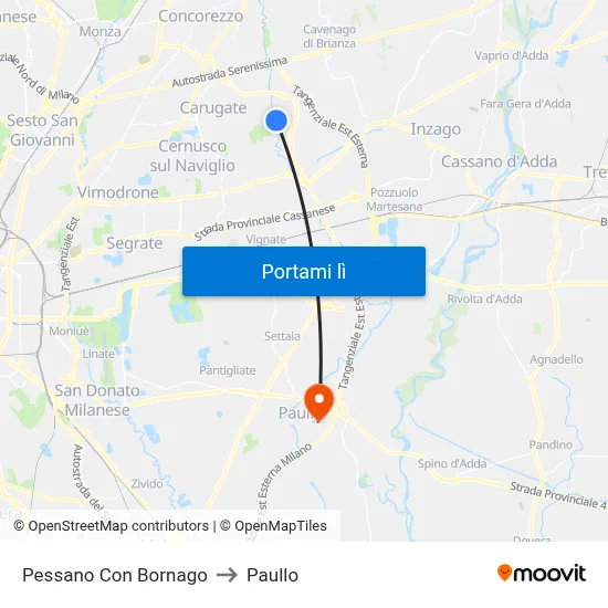 Pessano Con Bornago to Paullo map