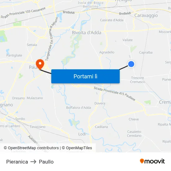 Pieranica to Paullo map