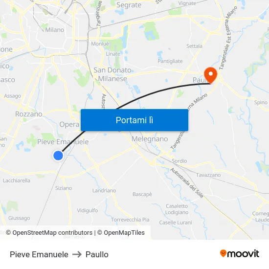 Pieve Emanuele to Paullo map