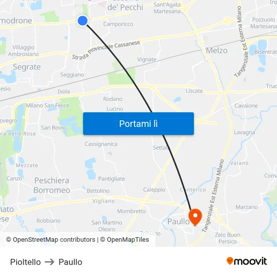 Pioltello to Paullo map