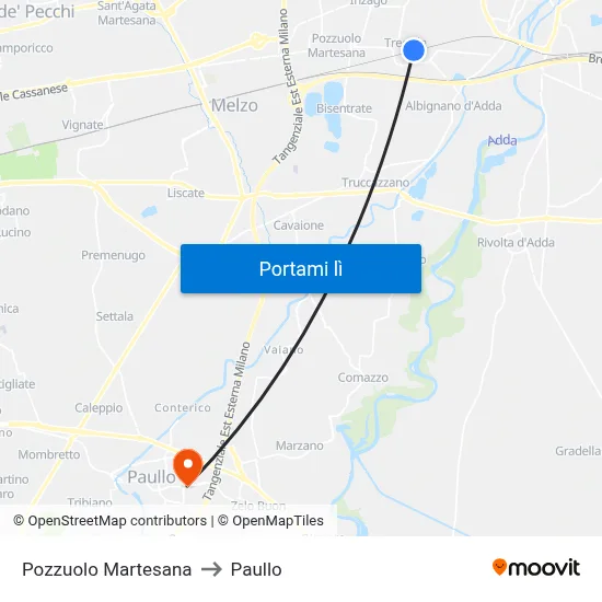 Pozzuolo Martesana to Paullo map
