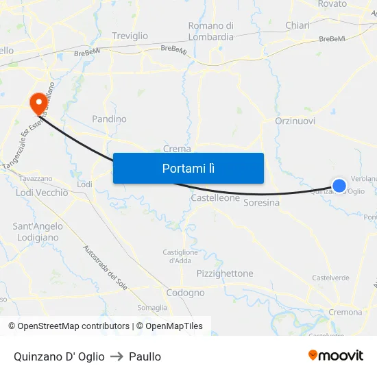 Quinzano D' Oglio to Paullo map