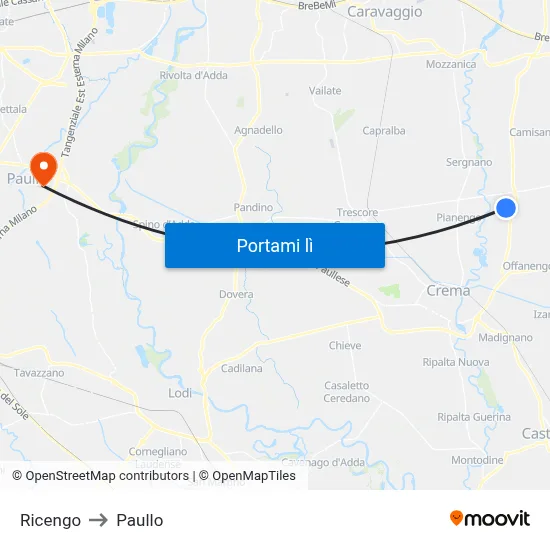 Ricengo to Paullo map