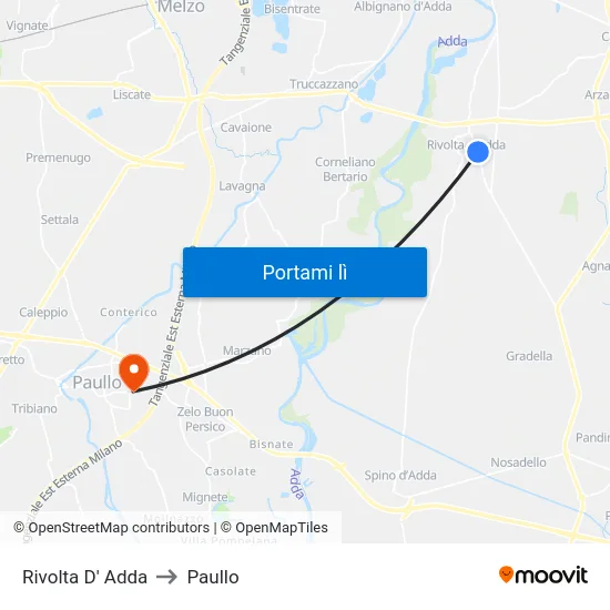 Rivolta D' Adda to Paullo map