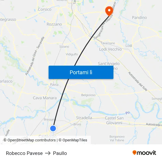 Robecco Pavese to Paullo map