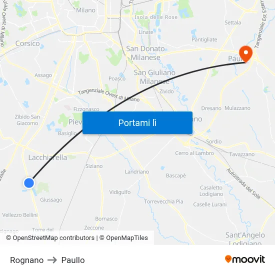 Rognano to Paullo map