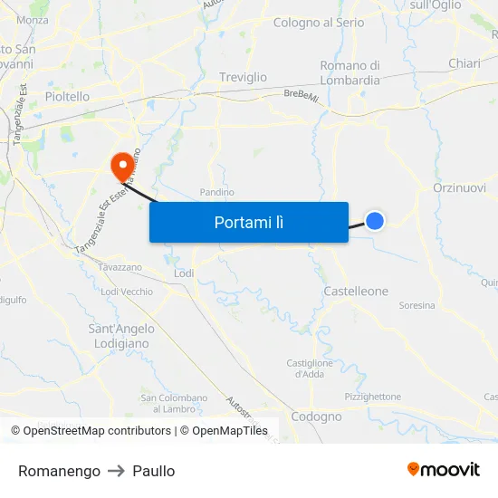 Romanengo to Paullo map