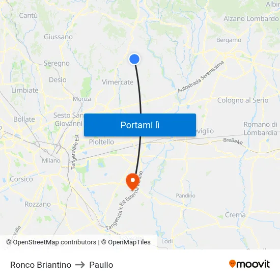 Ronco Briantino to Paullo map
