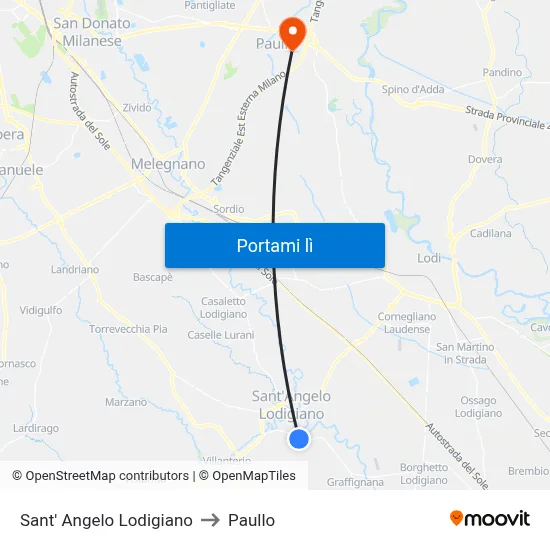 Sant' Angelo Lodigiano to Paullo map