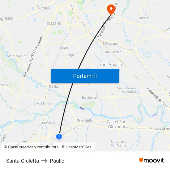 Santa Giuletta to Paullo map