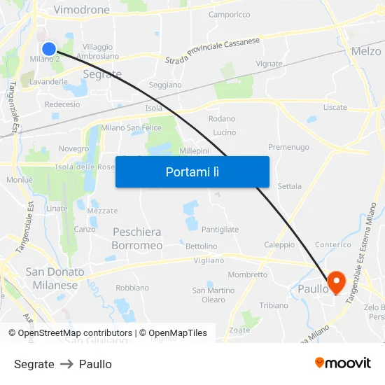 Segrate to Paullo map